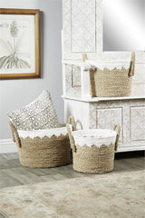 TAN & WHITE SEAGRASS BASKET