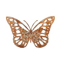 A bronze-colored metal butterfly shadow wall art against a white background.