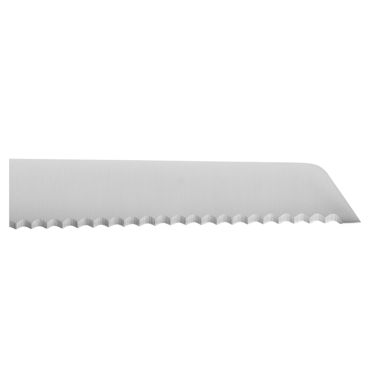 A ZWILLING 4 Star 8 inch bread knife with a serrated edge and an ergonomic white handle.