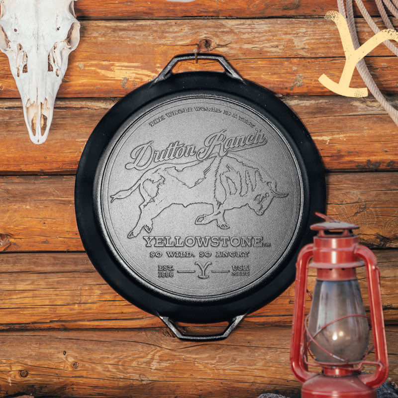 CI 17in Dual Handle Skillet w Bull