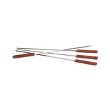 A set of four rosewood skewers with metal ends, arranged diagonally on a white background.