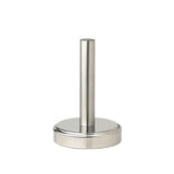 A stainless steel meat tenderizer with a cylindrical pounding surface, standing upright on a round base.