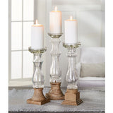 GLASS AND WOOD CANDLESTICK