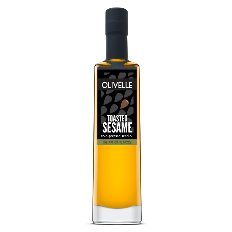 A pre-bottled bottle of IS Toasted Sesame Oil 250ML with a yellow label, black cap, and clear contents visible inside the bottle.