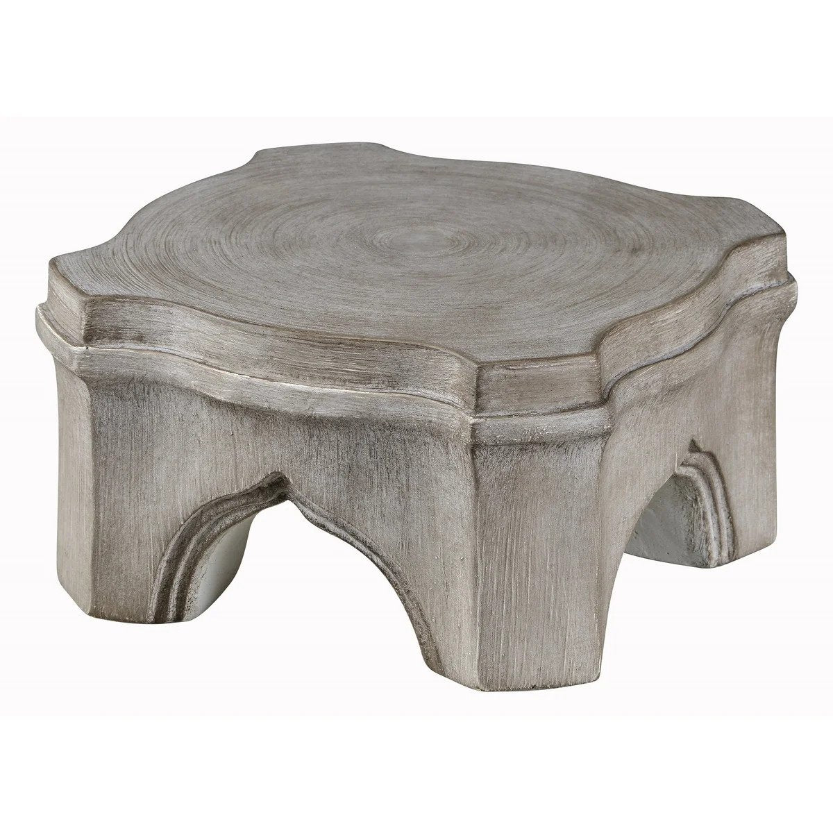 A beige-colored lamp pedestal with a textured, possibly marble or stone-like finish.
