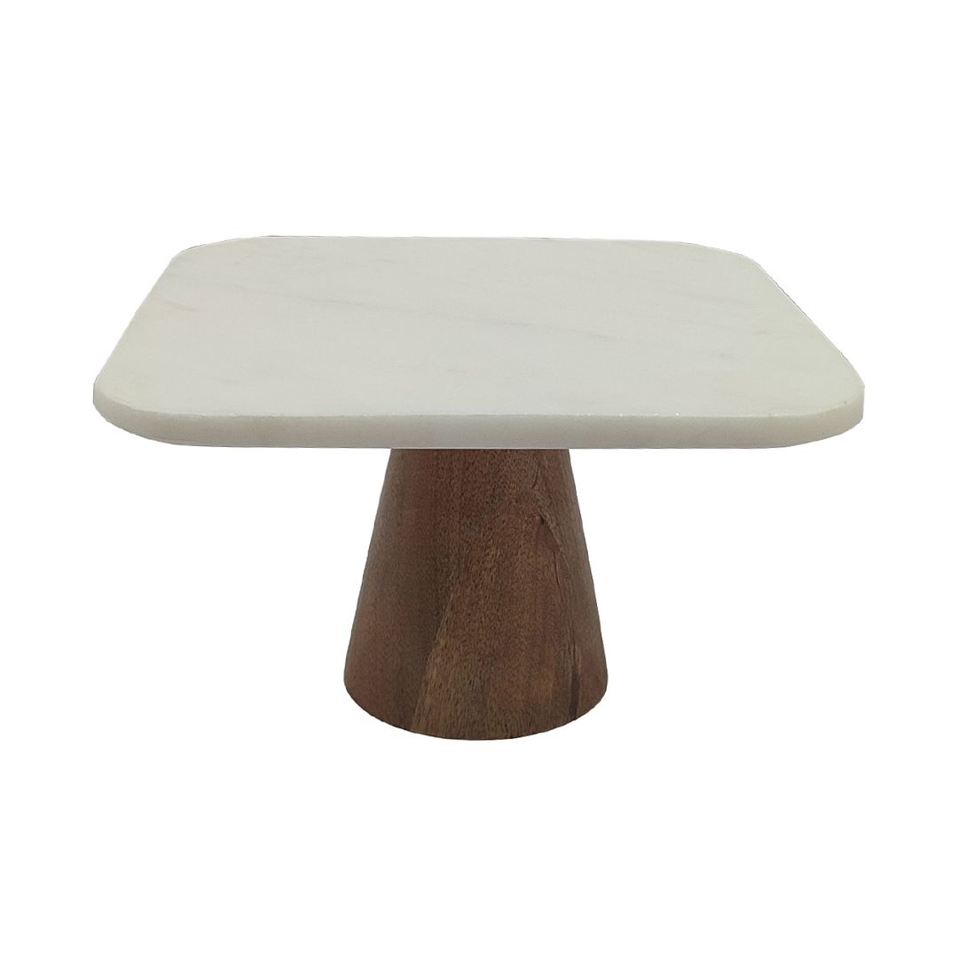 Marble top on wood pedestal