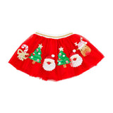 A pink tutu with sequin embellishments in various colors.