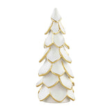 A white and gold ceramic tree-shaped ornament