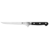 A ZWILLING PRO filleting knife with a stainless steel blade and black handle.