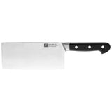 A 7-inch Chinese chef's clever with a stainless steel blade and a black plastic handle.