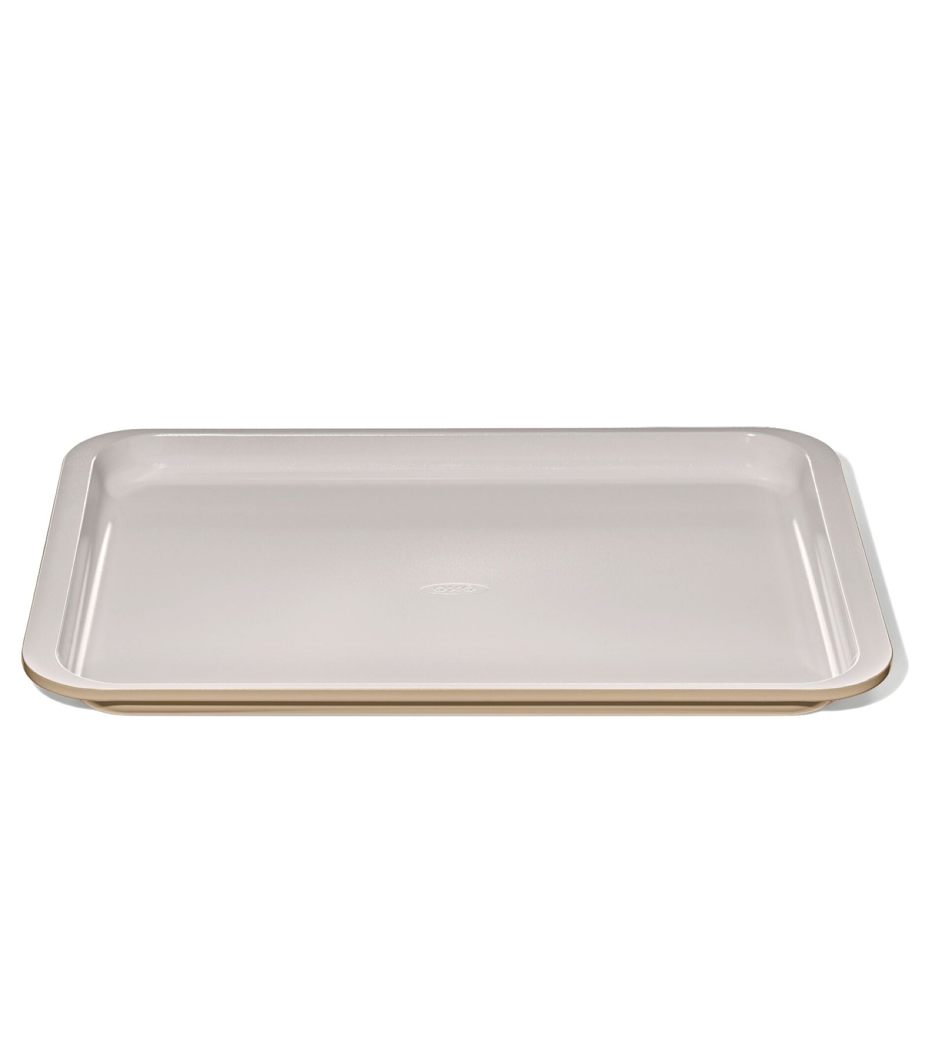 Rectangular beige tray on a white background