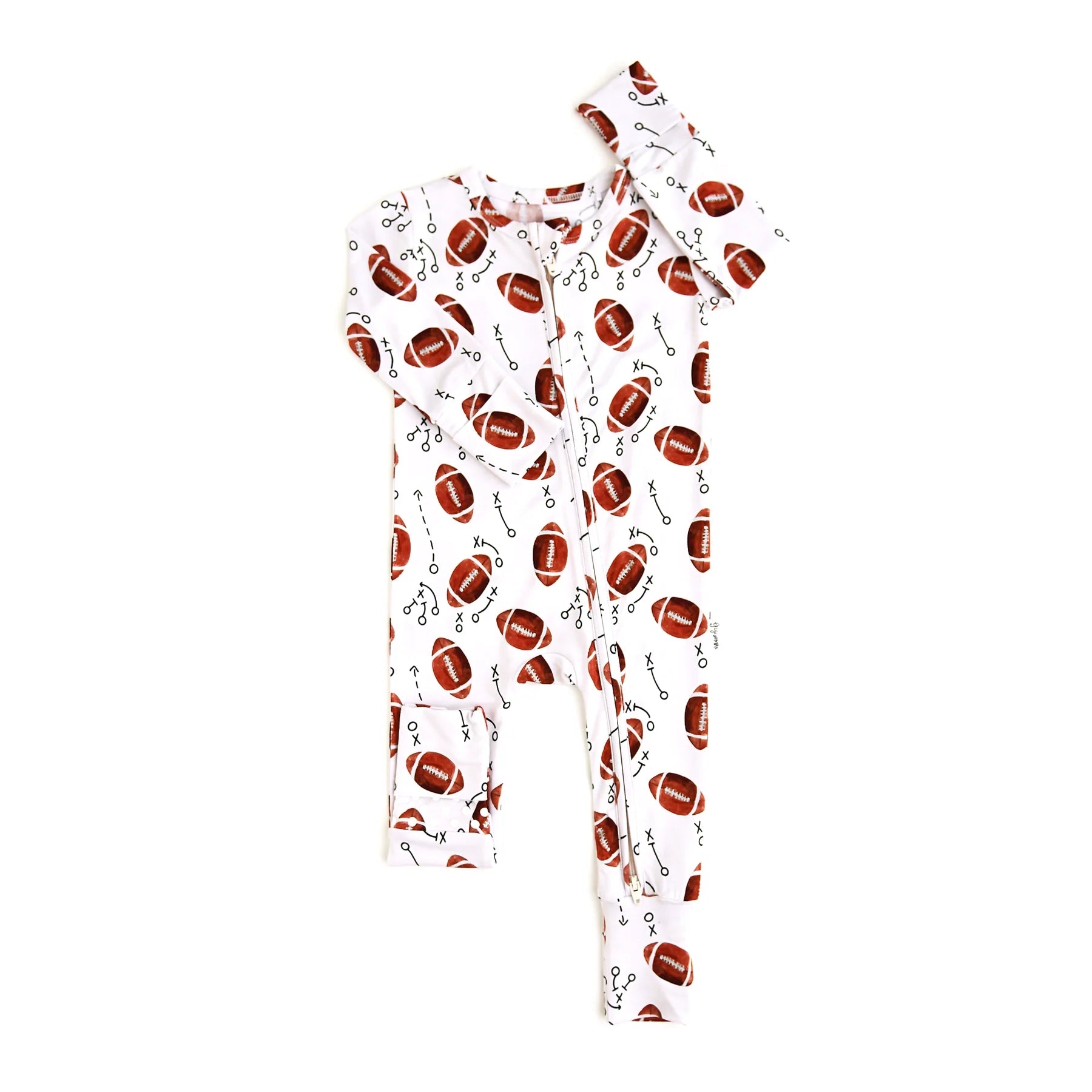 Pajama set with football pattern on a white background