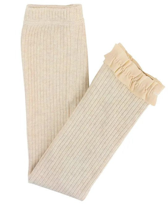 Oatmeal Ribbed Ruffle Tights