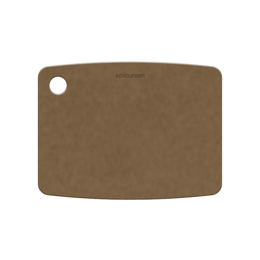 brown cutting board on white background