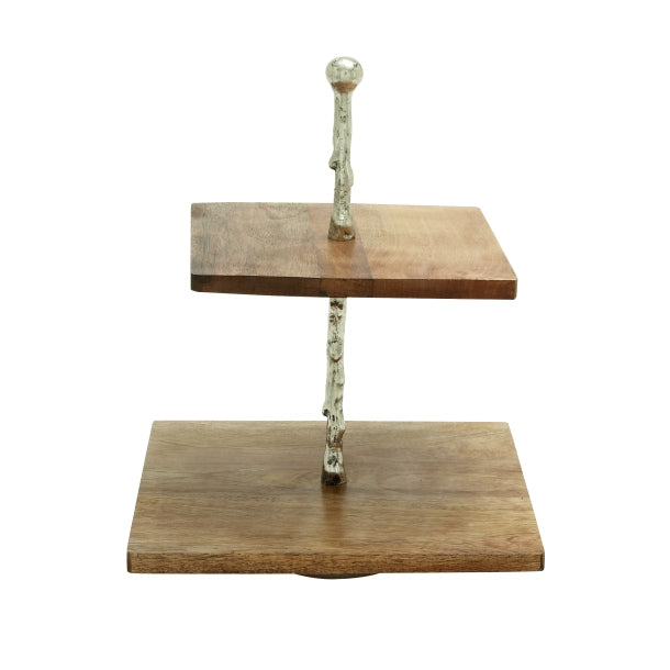 Wood 2 Tier Serving Tray
