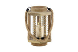 WOOD GLASS LANTERN 8"W, 11"H