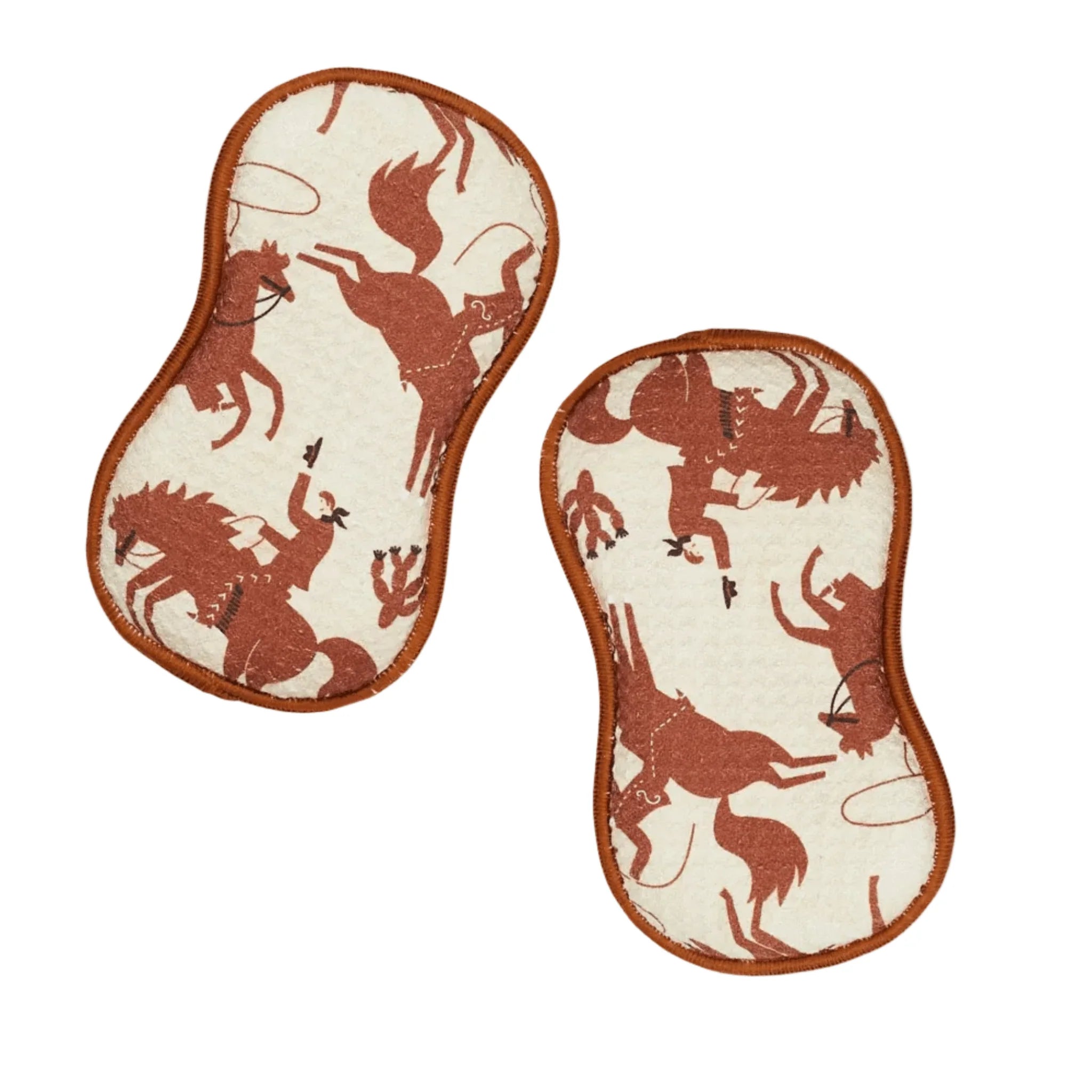 Pair of shoe inserts with Native American design on a white background