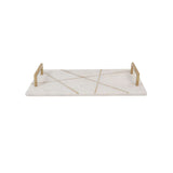 MARBLE & IRON TRAY W GOLD HANDLE