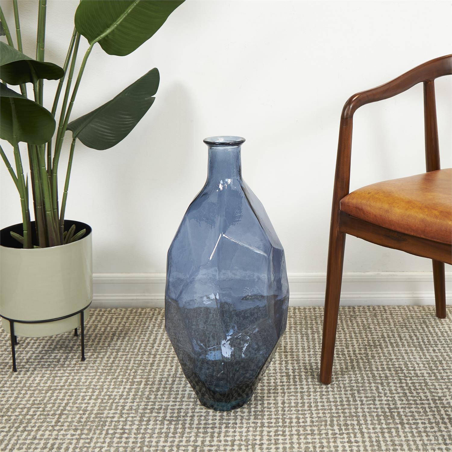 Recycled Spanish Glass Vase Blue 10''W 24''H