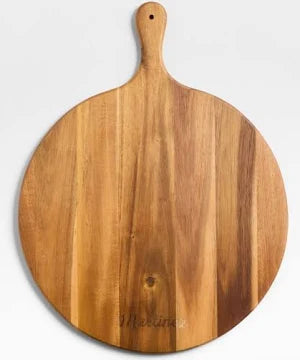 Wooden pizza peel on a white background