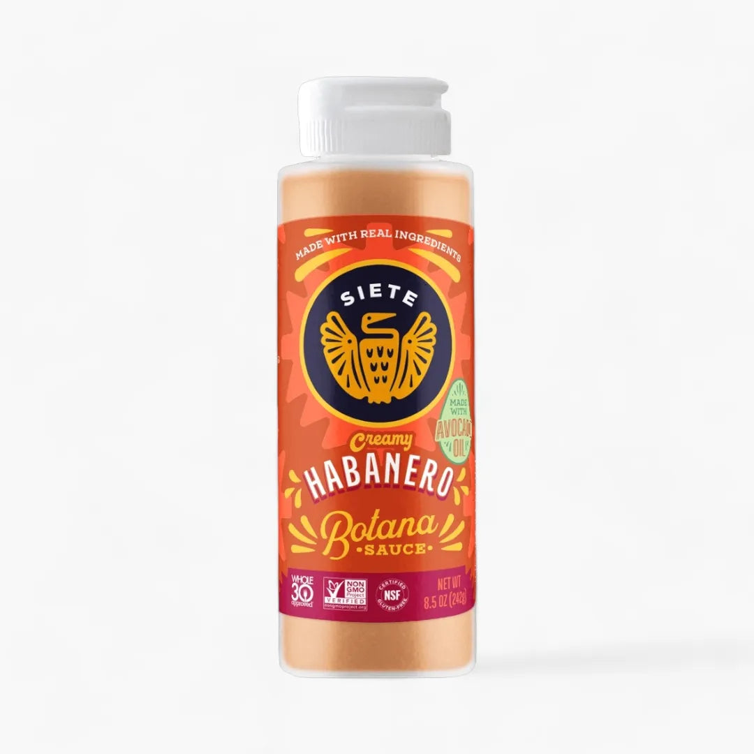 Siete Habanero Botana Sauce bottle on a white background