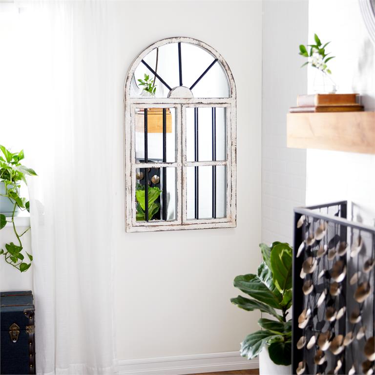 Distressed White Window Mirror
