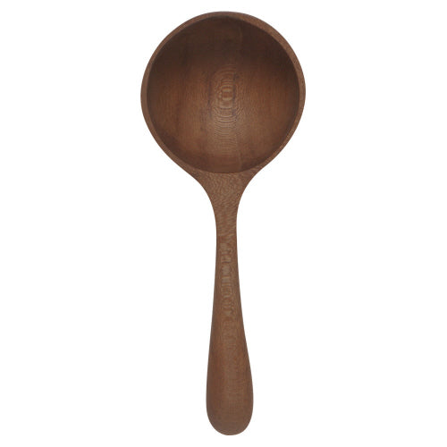 A wooden spoon with a solid handle and a rounded bowl.