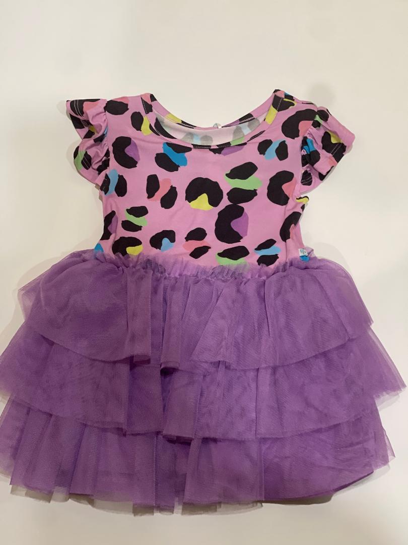 ELECTRIC LEOPARD RUFFLED TUELLE DRESS 2T