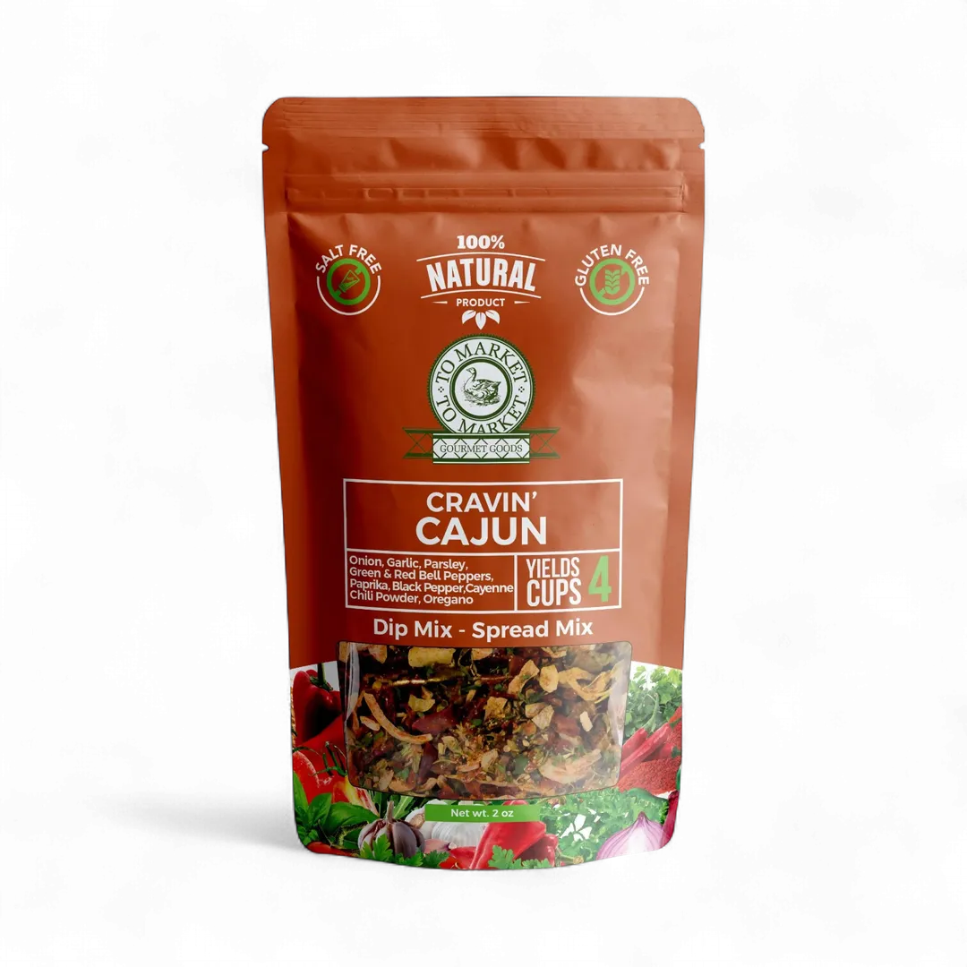Packaged Cravin Cajun dip mix on a white background