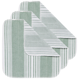 A set of three green striped dishcloths stacked on top of each other.