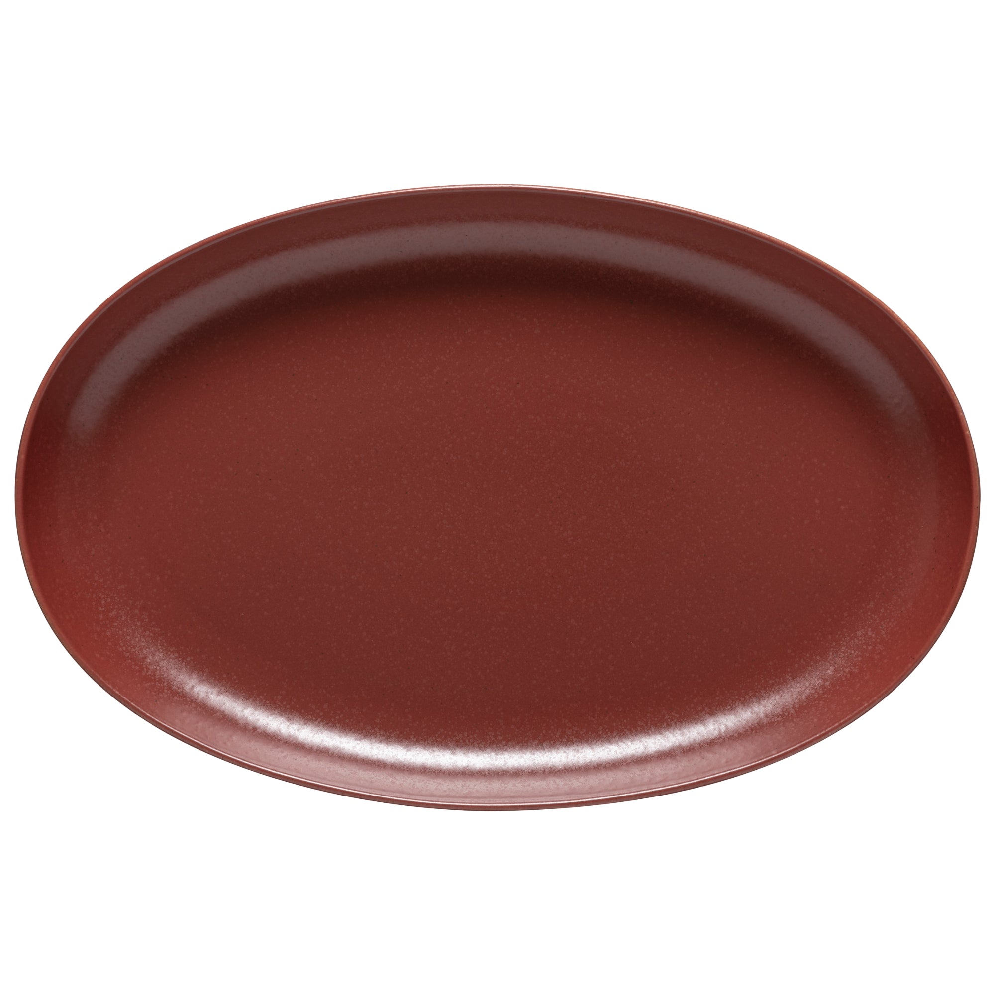 A round, brown oval platter with a glossy finish.