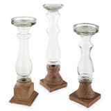GLASS AND WOOD CANDLESTICK