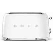 A white SMEG 2X4 long toaster with a front brand logo.