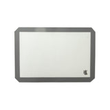 A clear silicone nonstick mat with a gray border and a small silicone logo on the bottom corner.