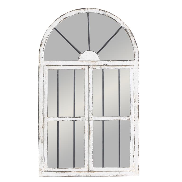 Distressed White Window Mirror