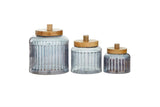 Glass Wood Jar W Lid Set of 3