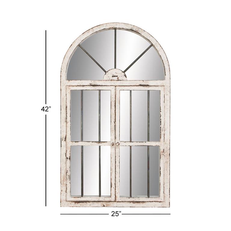 Distressed White Window Mirror
