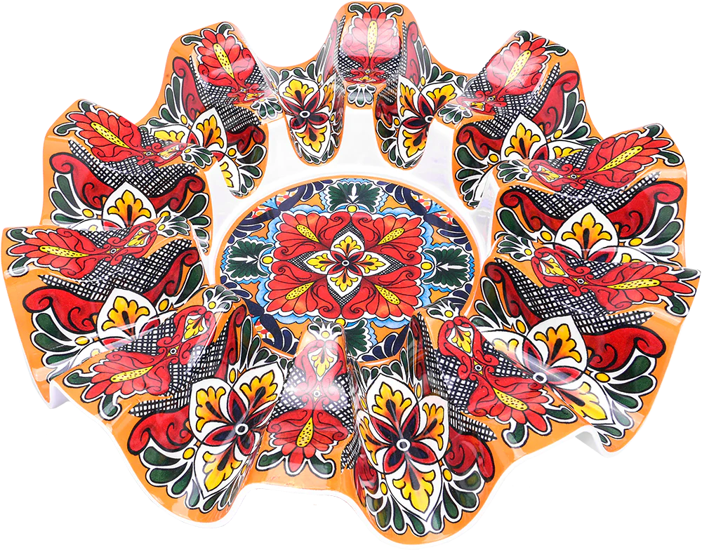 A colorful carousel with floral and dragonfly designs on a white background