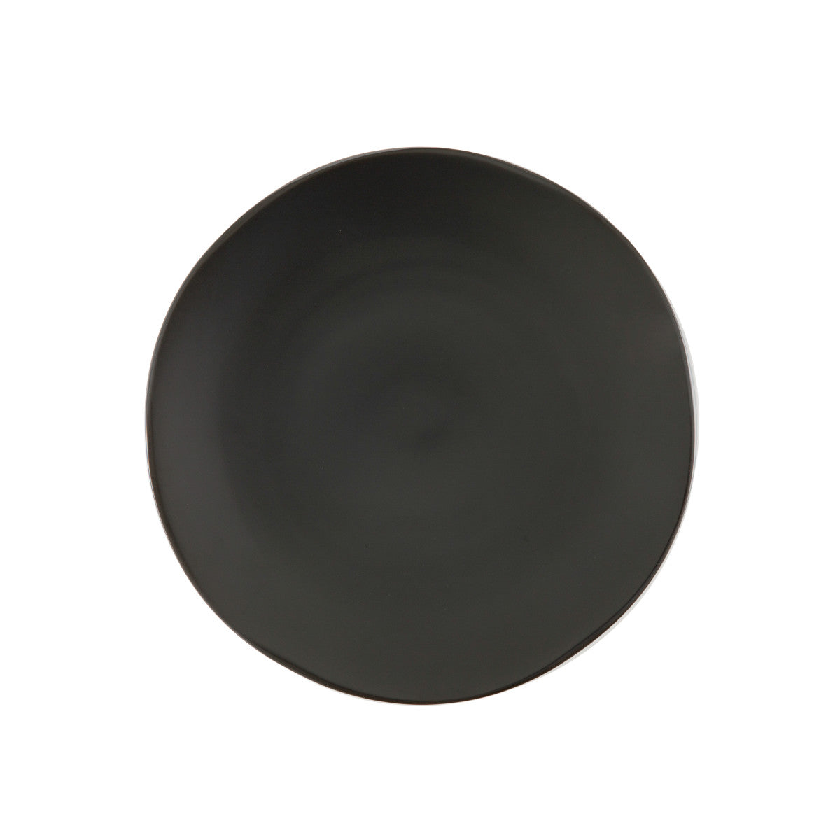 A single black color heirloom dinner plate with a classic design.