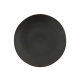 A single black color heirloom dinner plate with a classic design.