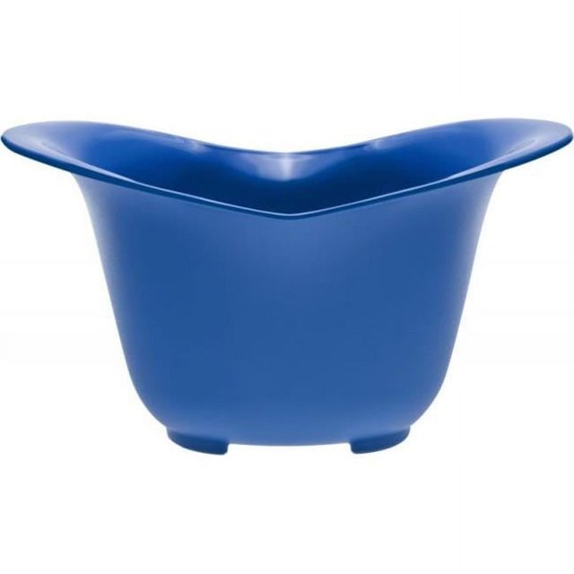 A blue Mixer Mate mixing bowl with easy-grip handles.