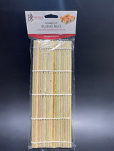 Packaged bamboo sushi mat displayed against a plain background.
