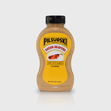 A bottle of Pilsudski Bacon Jalapeno Mustard with a yellow label, displaying the product name and the phrase '100% Natural'.