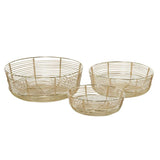 Three round bamboo bowls of varying sizes with a sleek design, suitable for storage or display.