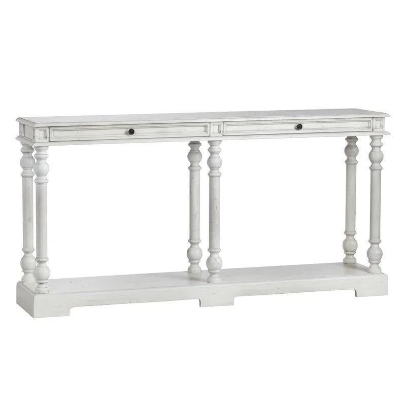 A white Carrollton 2 drawer console table with a rectangular top and classic curved legs.