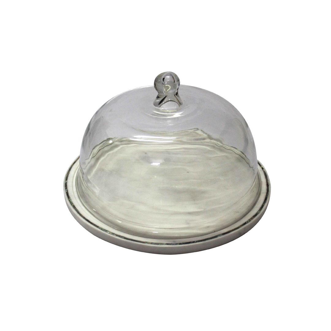 A clear glass dome with a marble base, suitable for displaying items.