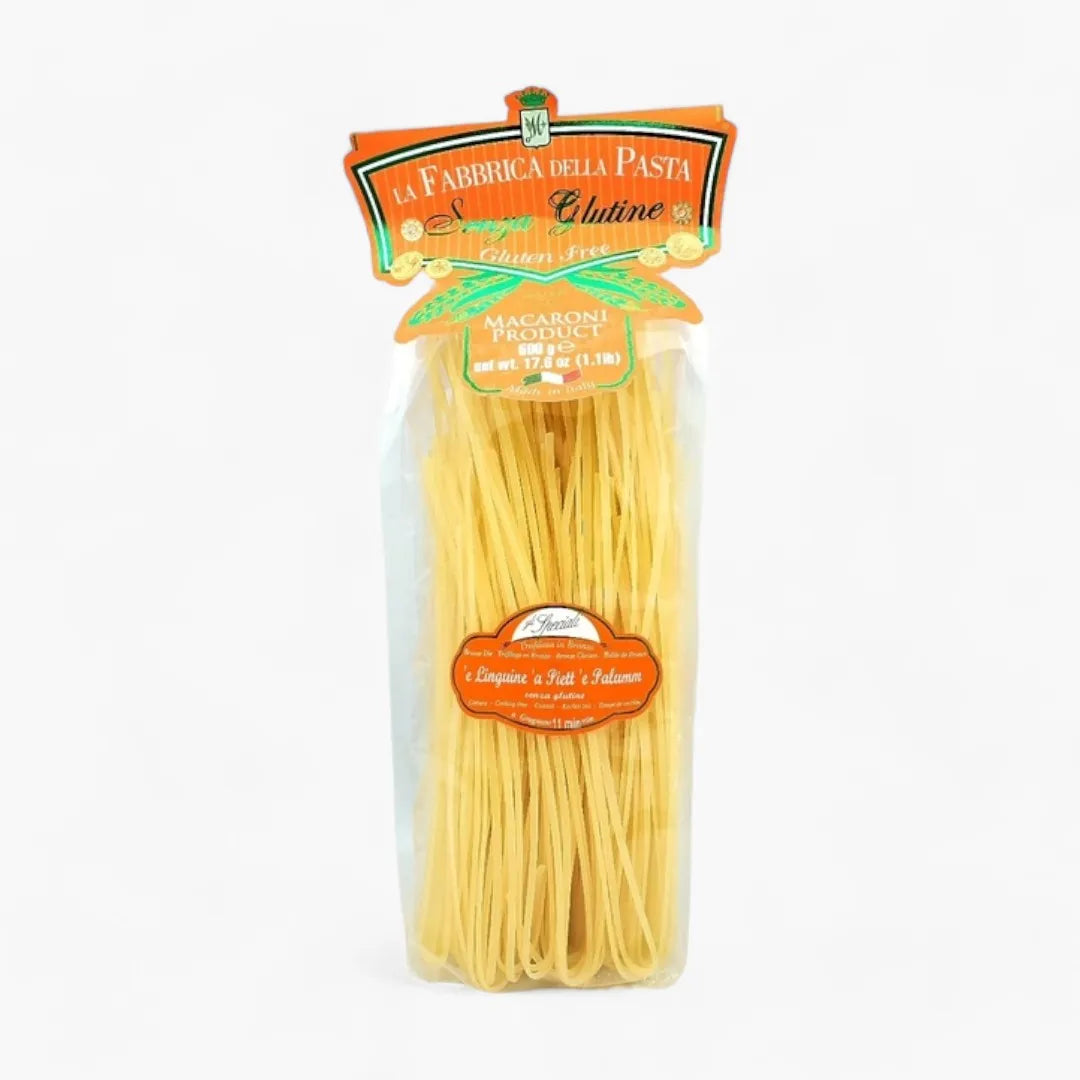 Packaged pasta with a brand label on a white background